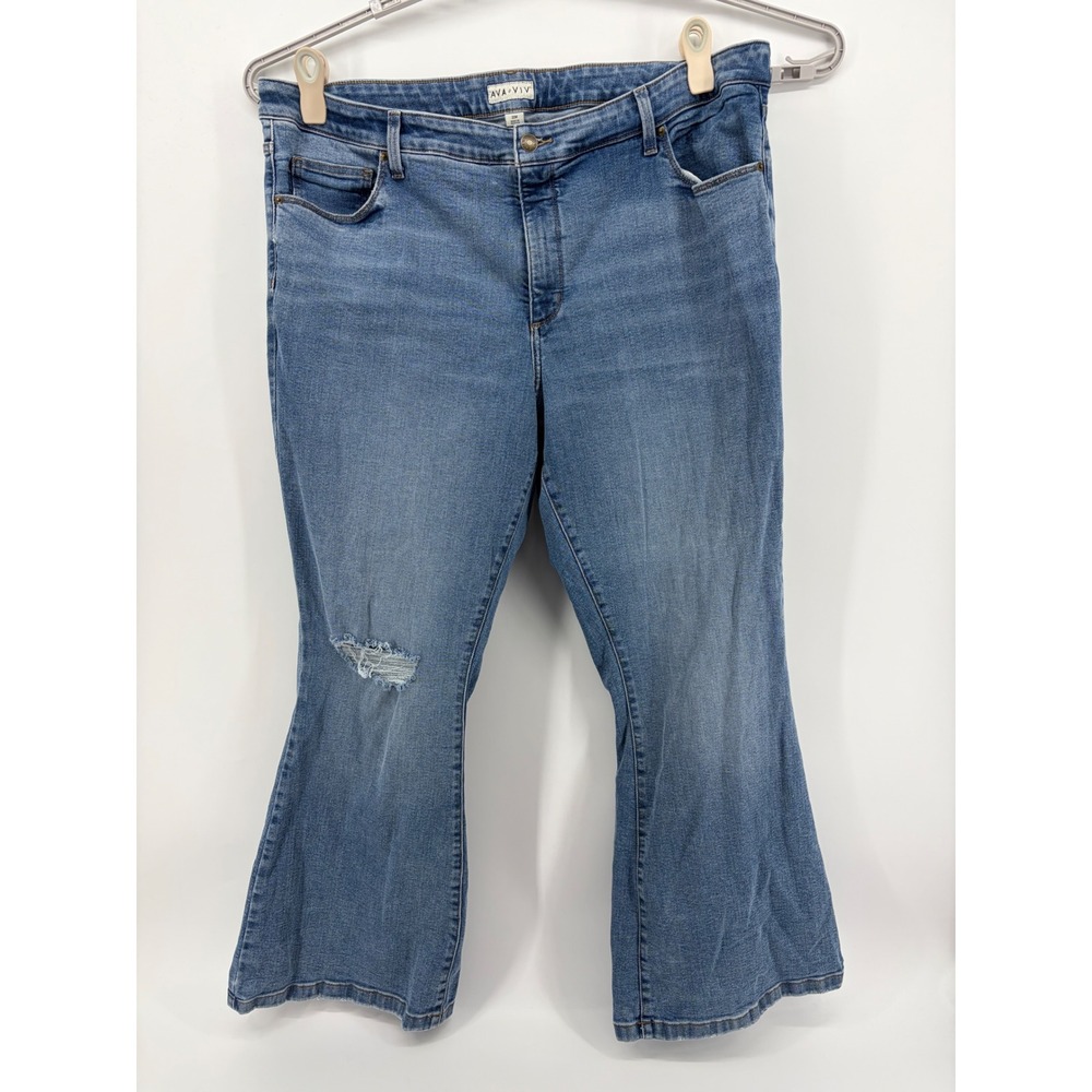 Ava & Viv Womens 22W Blue Flare Jeans Distressed High Rise Stretch Denim
